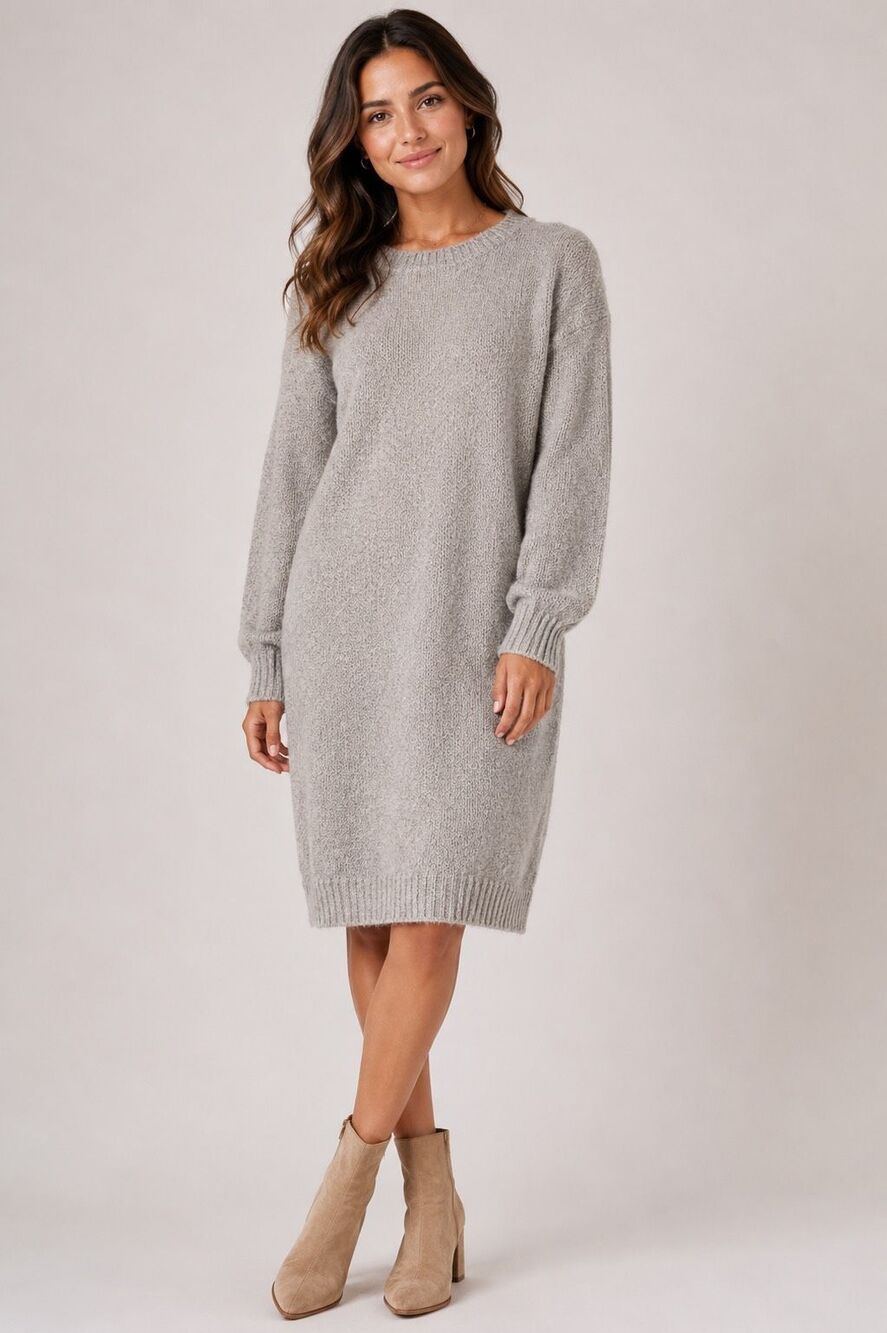 Micaela Greg Grey Alpaca Long Sleeve Sweater Dress Size Small